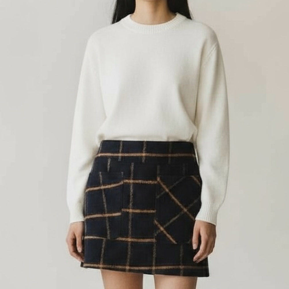 Mengke Fashion Navy Plaid Lined Skirt